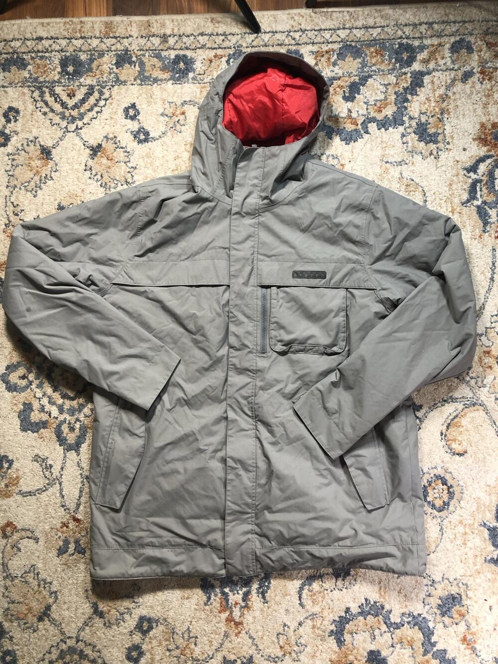 Burton Dryride Jacket Mens XL Gray Hooded Full Zip Insulated Ski Snowboard
